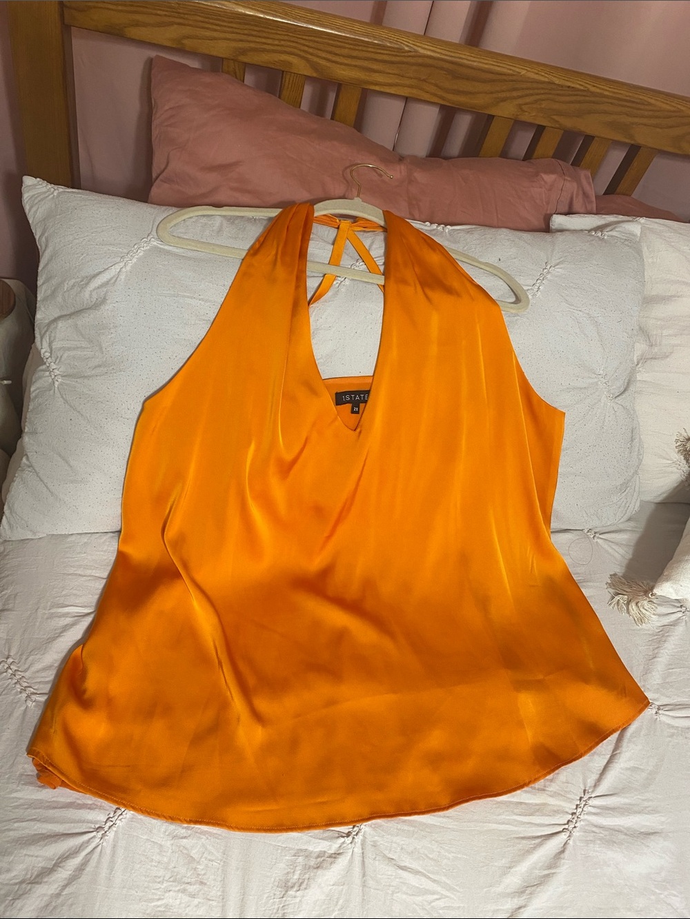 1 STATE Vibrant Orange Satin Halter Camisole